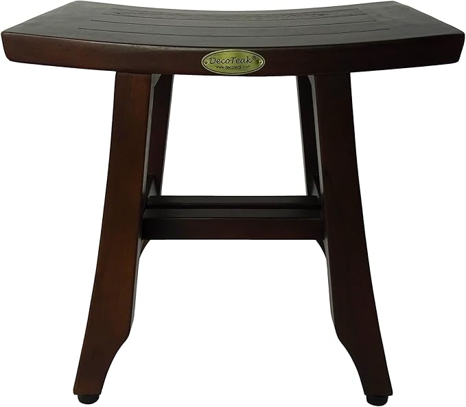 DecoTeak Satori 14 Inch Shaving Waterproof Teak Wood Shower Bench Stool Seat Chair for Inside Shower Provides Safety, Storage, and Organization for Bathroom Accessories