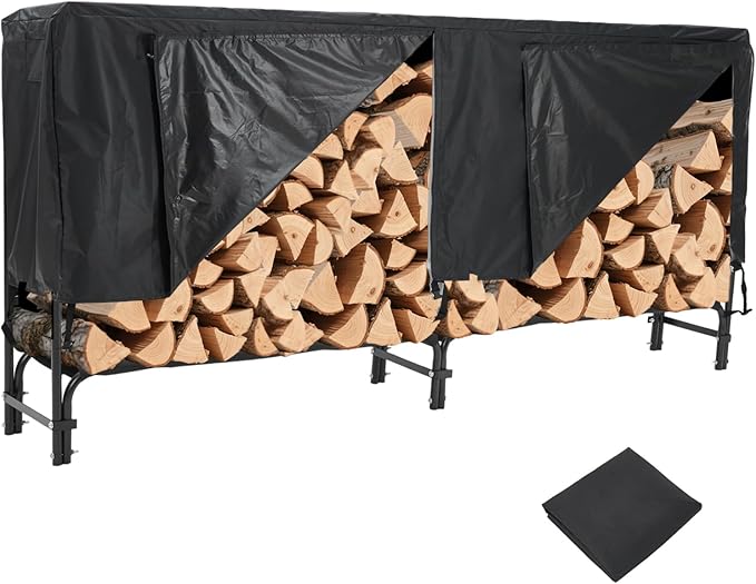 Towallmark 8Ft Firewood Rack with Cover, Heavy Duty Firewood Racks with Weather Resistant 600d Oxford Fabric Cover, Indoor/Outdoor Wood Rack