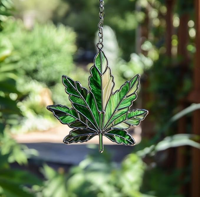 Leaf Christmas Ornament Suncatcher Window Hanging Acrylic Stained Glass Effect Art Boho Garden Decor Unique Nature Lover Gift for Stoner Thanksgiving