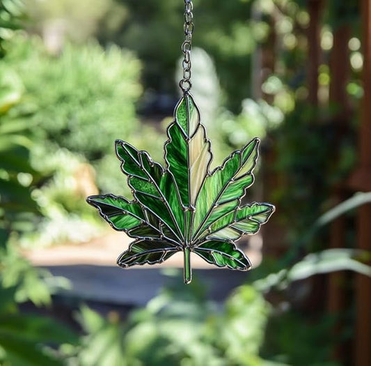 Leaf Christmas Ornament Suncatcher Window Hanging Acrylic Stained Glass Effect Art Boho Garden Decor Unique Nature Lover Gift for Stoner Thanksgiving