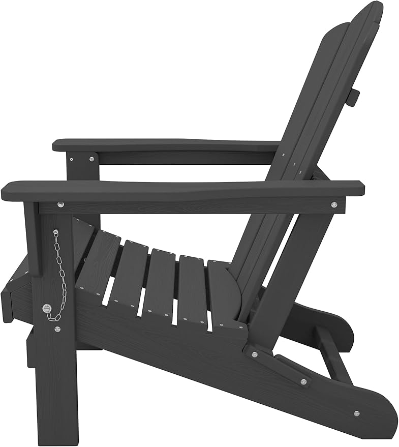 KINGYES Folding Adirondack Chair Set of 2, HDPE All-Weather Folding Adirondack Chair, Grey