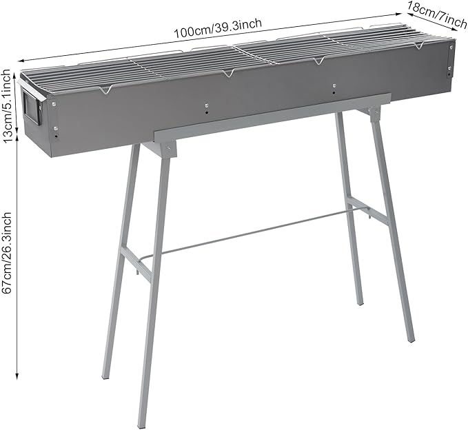 Portable Charcoal Grill Foldable, 39.3" Large Yakitori BBQ Grill, Zinc-Iron Alloy Camping Grill with 2 Straight Meshes & Stand, for Outdoor Picnic Travel Beach Party, 88 lbs Load-Bearing