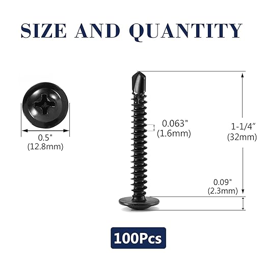 #10 x 1-1/4" Sheet Metal Screws 100Pcs 410 Stainless Steel Truss Head Fast Self Tapping Screws Black Oxide by SG TZH