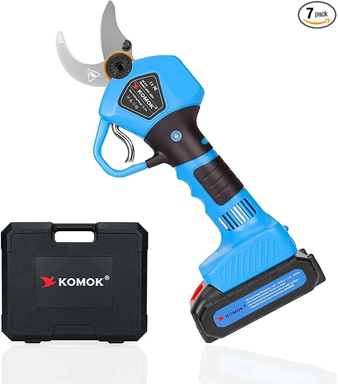 KOMOK Electric Pruning Shears, Cordless Electric Pruner Battery Operated Tree Branch Cutter with 2pcs 2Ah Lithium Batteries, 1.2 inch (30mm) Cutting Diameter 8-10 Working Hours