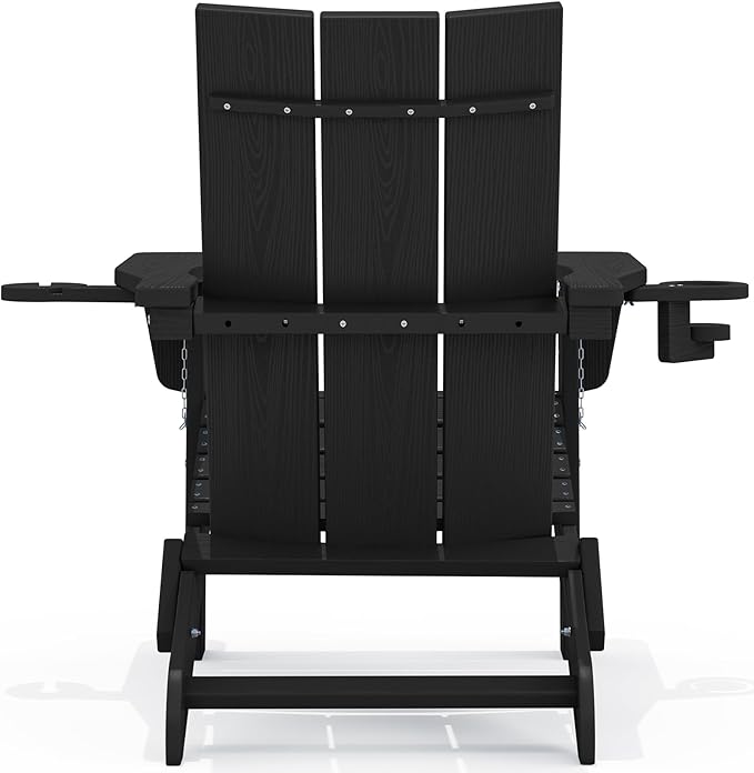 SERWALL Adirondack Chair Set of 6 with Dual Cup Holders, Folding Modern Adirondack Chairs, HDPE Outdoor Adirondack Chair for Patio, Black