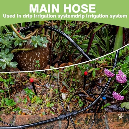 Maotong 40 FT 1/2 inch Drip Irrigation Irrigation kit Main Line Supply Hose Tube for Garden Irrigation System (Includes 1/2"" Straight Connector, 3-Way Connector, Switch Valve), Black