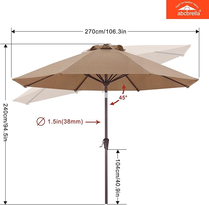 ABCCANOPY OLEFIN® 5-Year No Fading 9FT Patio Umbrella, Outdoor Table Umbrella with 8 Sturdy Ribs for Deck, Backyard, Picnic (Black)