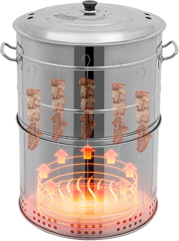 Large Smokeless Portable Charcoal Grills,Stainless BBQ Grill Barrel,Portable Barbecue Grill Allows 50 skewers,360° Rotating Outdoor Barbecue Grill for Indoors and Outdoors