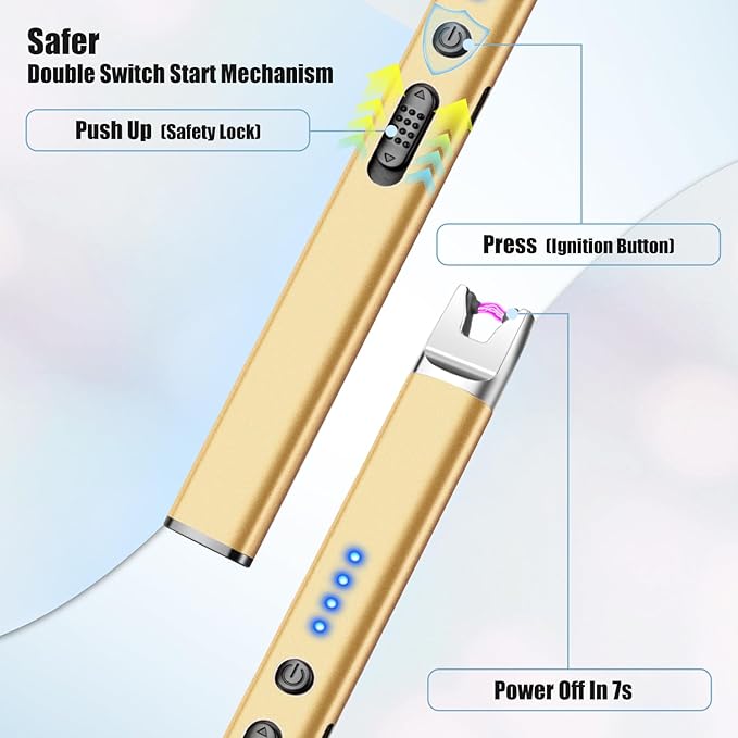 LcFun 2 Pack Candle Lighter Electric USB Rechargeable Plasma Arc Lighter with Safety Lock, Windproof Flameless Long Lighters for Candle, Grill, BBQ, Camping, Gas Stoves (Black, Gold)