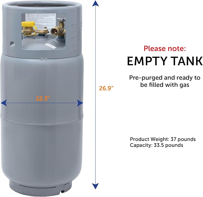 Flame King YSN335 - 33.5LB Steel Forklift Propane Tank Cylinder with Built-in Gauge, Gray