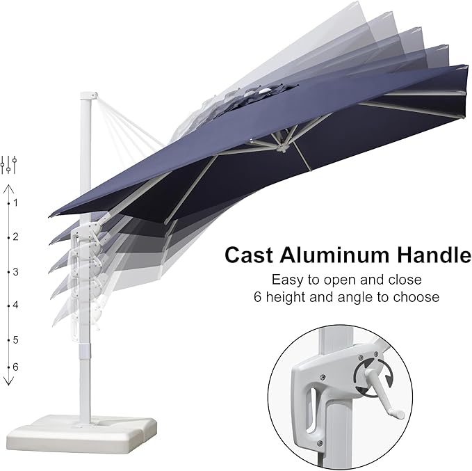 PURPLE LEAF 9 FT Patio Umbrella White Cantilever Umbrella Aluminum Square Outdoor Offset Umbrella Hanging Windproof with 360° Rotation for Garden Deck Pool, Navy Blue