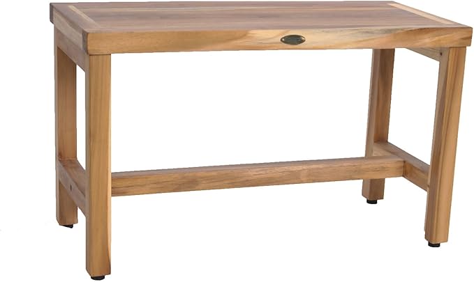 EcoDecors 30" Satori Teak Shower Bench – Full-Size Waterproof Bathroom Seat | For Adults & Seniors | Spa-Style Teak Wood Stool | Non-Slip Adustable Height Feet | Elegance & Safety | 250 Pound Capacity