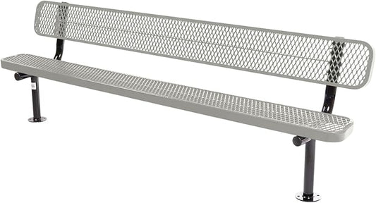 COATEDOUTDOORFURNITURE Coated Outdoor Furniture Heavy-Duty Outdoor Bench Thermoplastic Coated, Expanded Metal, Commercial-Grade Seating, Made in America (Surface with Back, 8 Ft, Grey)