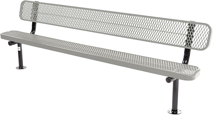 COATEDOUTDOORFURNITURE Coated Outdoor Furniture Heavy-Duty Outdoor Bench Thermoplastic Coated, Expanded Metal, Commercial-Grade Seating, Made in America (Surface with Back, 8 Ft, Textured Grey)