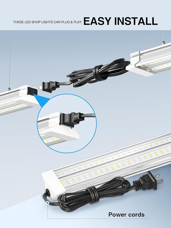 Super Bright Upgrade 60W 4' LED Shop Lights 4FT 6 Pack| 9000LM 5000K 48 inch Linkable Ceiling Lighting LED Garage Lights With Plug in For Garage Lighting,Barns,Attics,Utility Room,Shed,Tool Room