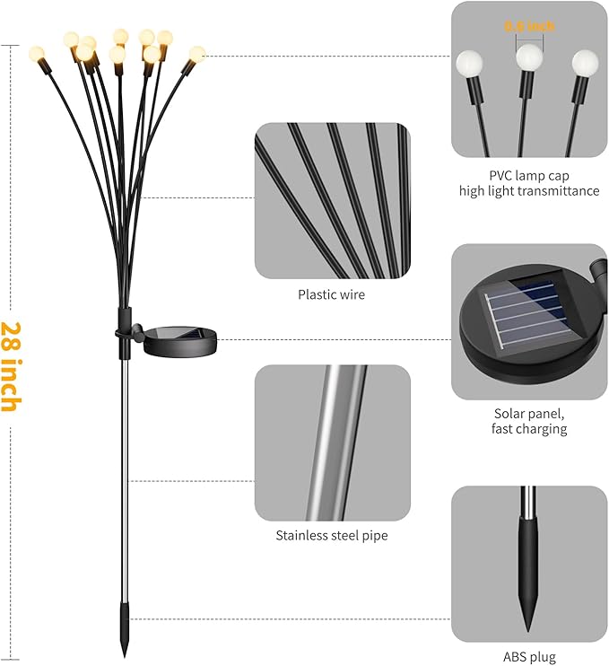 Outdoor Solar Lights Waterproof (4 Pack, 40 LED), Fairy Garden Decor, Fairy Tale Courtyard Decor, Firefly Lights, Solar Garden Lights, Solar Landscape Lights, Gifts for Women Who Have Everything