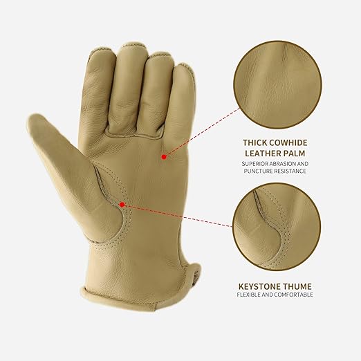 HANDLANDY HLDD 2 Pairs Leather Work Gloves for Men & Women, Cowhide Work Gloves for Driving, Construction, Yardwork, Gardening, BBQ, Welding