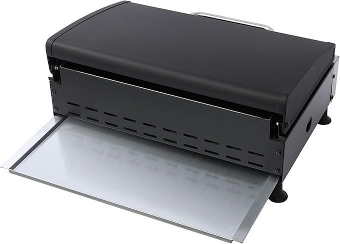 3-Burner Tabletop Gas BBQ Grill with Stainless Steel Plancha, 28680 BTU Output Portable Mini Gas Grill w/Cast Iron Grating Mesh, Compact Design Mini Grill for Camping, RV, Backyard BBQ