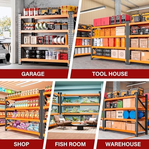 48" Wide Heavy Duty Garage Shelving Units,3000LBS Deep Storage Shelves,Orange Metal Garage Shelves,Large Storage Rack,Steel Shelf,Industrial Shelving for Shop,Warehouse,Basement,48" W x 24" D x 70" H