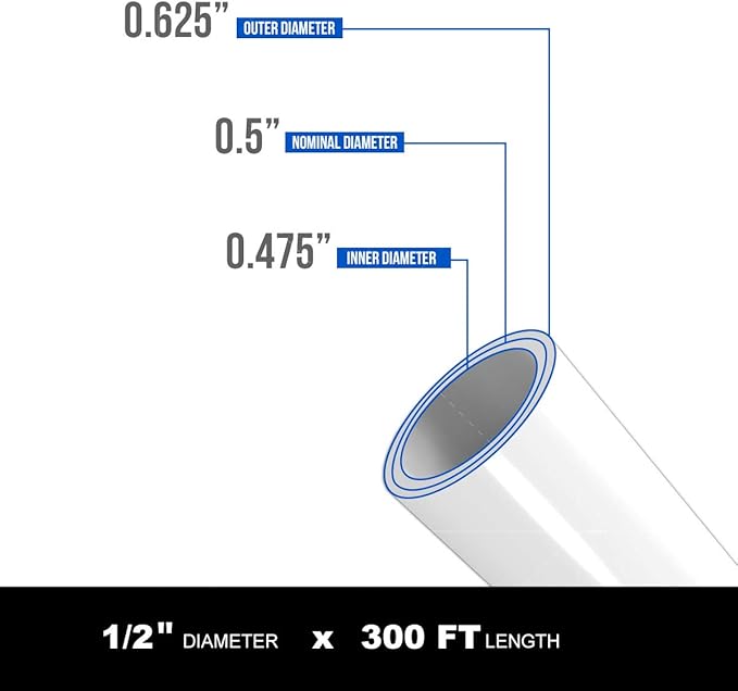 Pex-A Tubing 1/2" x 300 Ft Coil, Non-Barrier Pex Pipe for Potable Water, Flexible Water Tubing, White