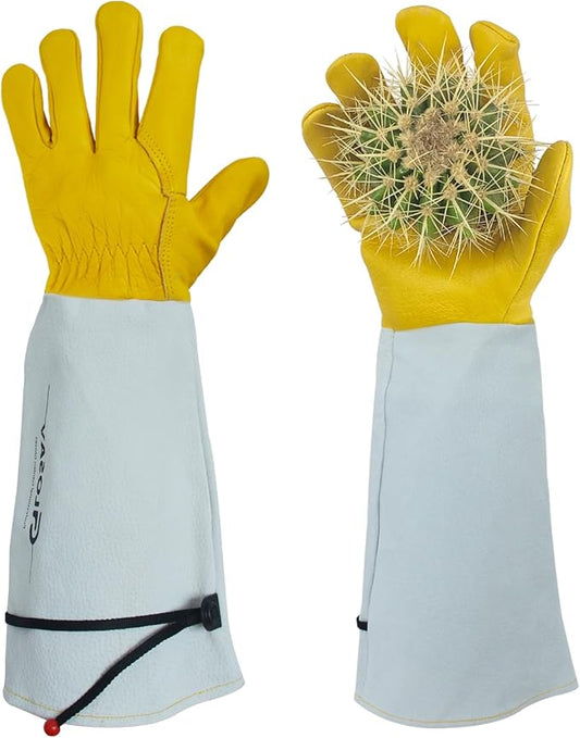 Gardening Gloves Thorn Proof for Rose Pruning & Cactus Trimming, Long Leather Garden Gloves for Women & Men (Small)