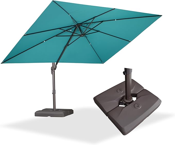 PURPLE LEAF 9' X 9' Patio Umbrella With Base Square Cantilever Umbrella Outdoor with 360° Rotation and Aluminum Offset Hanging for Pool Deck Garden Backyard, Turquoise