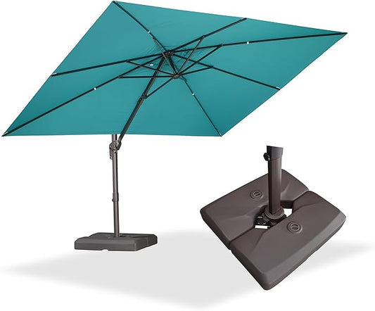 PURPLE LEAF 9' X 9' Patio Umbrella With Base Square Cantilever Umbrella Outdoor with 360° Rotation and Aluminum Offset Hanging for Pool Deck Garden Backyard, Turquoise