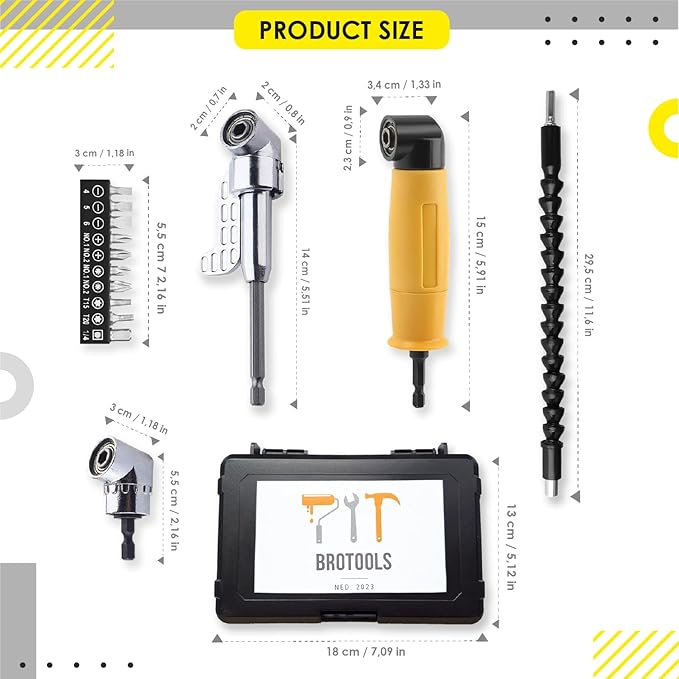 Right Angle Drill Attachment set with Flexible Drill Bit Extension and Transport Box - Drill Attachments with 90 Degree Drill Attachment and Right Angle Screwdriver - Extension
