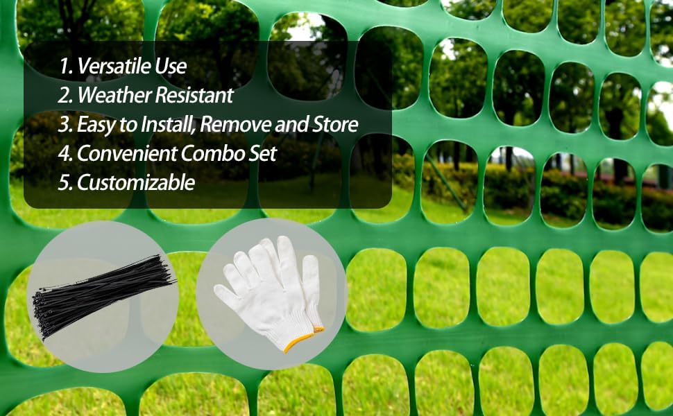 PotatoLife 2'x50' Plastic Mesh Fence for Garden with 50 Zip Ties, Green