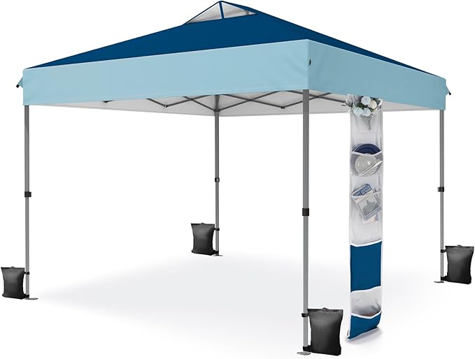 MFSTUDIO Pop Up Canopy Tent, 10x10 Outdoor Canopies Instant Portable Shelter Tens with Vented Top, Storage, 4 Sandbags, Beach Canopy