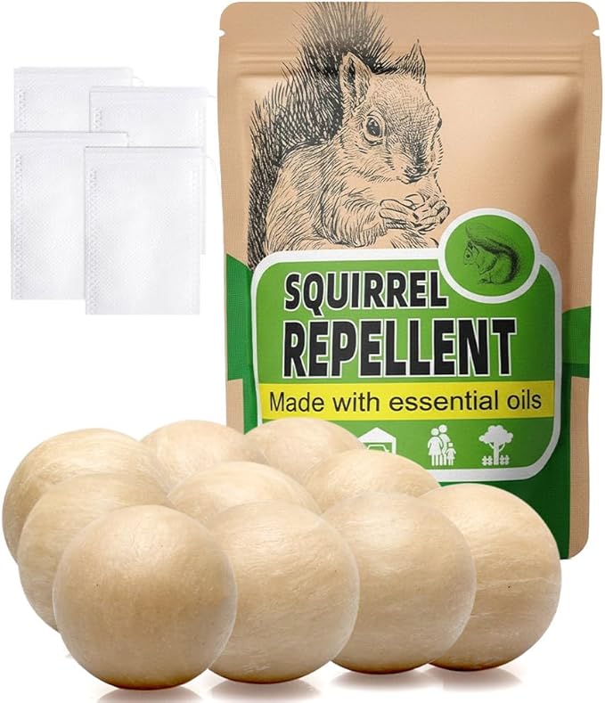 Squirrel Repellent Outdoor, Peppermint Chipmunk Repellent for Garden, Attic, Bird Feeders, Car Engines – Long-Lasting Safe Protection- 10 Packs