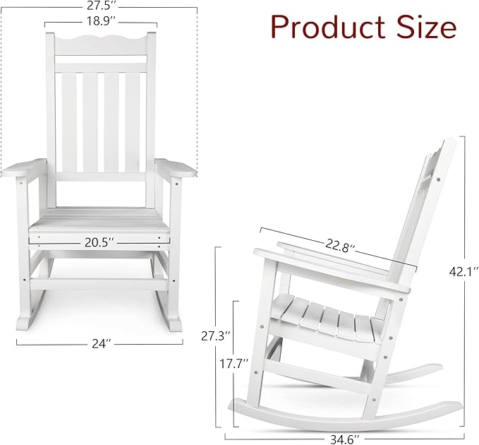 Stoog All-Weather Outdoor & Indoor Rocking Chair, Porch Rocker with 400 lbs Weight Capacity, Front Porch Rocking Chair, for Patio, Backyard, Lawn, Garden and Fire Pit (White)