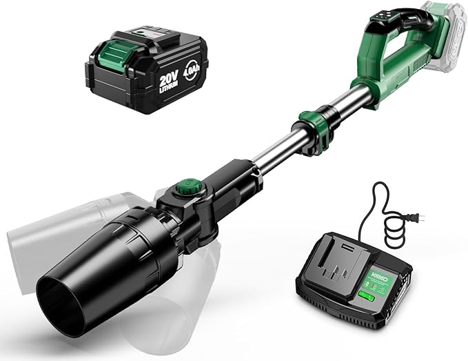 KIMO Leaf Blower Cordless with Battery and Charger, 310000RPM, 37Inch Telescopic Pole, 750CFM 280MPH, 3Speeds w/Smart Panel, Lightweight 2.5Lb, 4000mAh Battery Operated Leaf Blowers for Lawn Care Snow