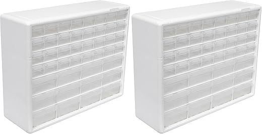 Akro-Mils 44-Drawer Plastic Drawer Storage Cabinet for Garage Organization, Bead Organizer, Building Bricks Storage, Teacher Toolbox, Makeup Organizer, 20-Inch W x 6-Inch D x 16-Inch H, 10144 White