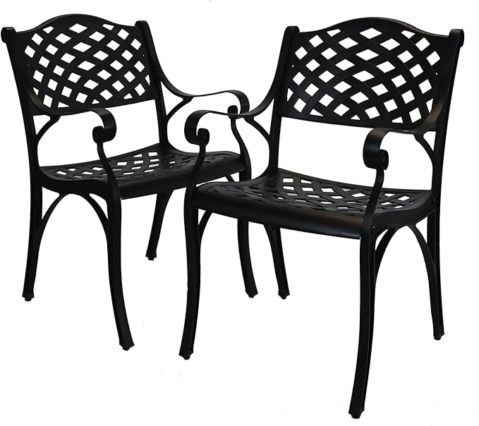 Cast Aluminum Patio Chairs Set of 2, Outdoor Dining Chairs, All-Weather Metal Patio Chairs, Patio Bistro Chairs with Armrest for Garden Backyard Porch Balcony Lawn Pool