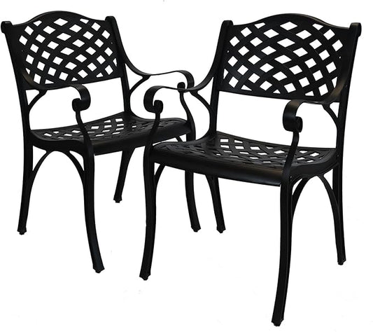 Cast Aluminum Patio Chairs Set of 2, Outdoor Dining Chairs, All-Weather Metal Patio Chairs, Patio Bistro Chairs with Armrest for Garden Backyard Porch Balcony Lawn Pool