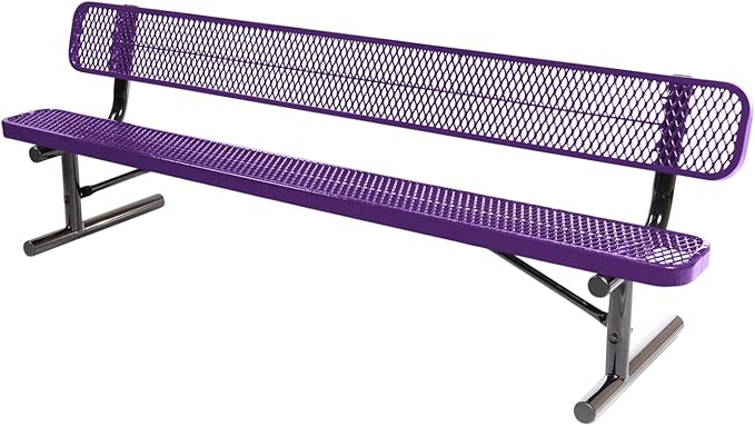 COATEDOUTDOORFURNITURE Coated Outdoor Furniture Heavy-Duty Portable Outdoor Bench Thermoplastic Coated, Expanded Metal, Commercial-Grade Seating, Made in America (Portable with Back, 8 Ft, Purple)