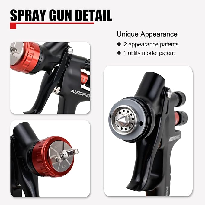 AEROPRO Tools A608 HVLP Air Spray Gun Kit, 1.3mm Nozzle, Regulator, 5pcs Paint Strainers, 600cc Cup, Auto Paint Spray Gun, Automotive Paint Gun, Car Paint Gun for Touch Up, Primer, Top Coat