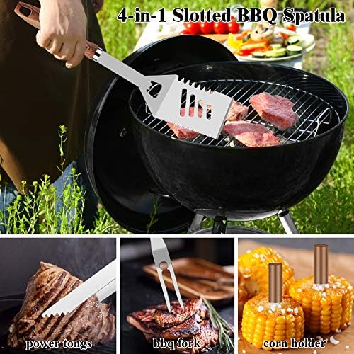 ROMANTICIST 23pcs Heavy Duty Grilling Gifts for Men Dad Fathers Day, Extra Thick BBQ Accessories Tools Set, Stainless Steel Grill Utensils Kit with Meat Claws,Canvas Bag for Outdoor Camping Brown