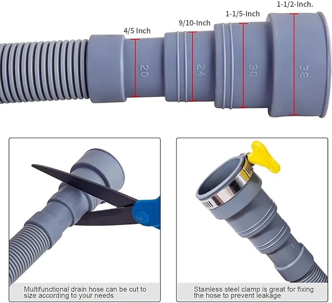HLMOptimo 13 Feet Universal Washing Machine Drain Hose Flexible Dishwasher Drain Hose Extension Kits Corrugated Washer Hose w/ 1 Adapter 4 Clamps 1 U-Bend Holder
