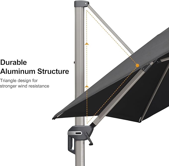 PURPLE LEAF 10FT Patio Umbrella with Base Cantilever Umbrella Square Outdoor Offset Umbrella with Champagne Frame and 360° Rotation for Garden Deck Pool, Black