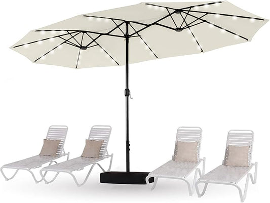 HERA'S PALACE 15ft Patio Umbrella with Base Included Double Sided Outdoor Umbrella for Patio Table Umbrella Outdoor 36 LED Solar Lights for Garden