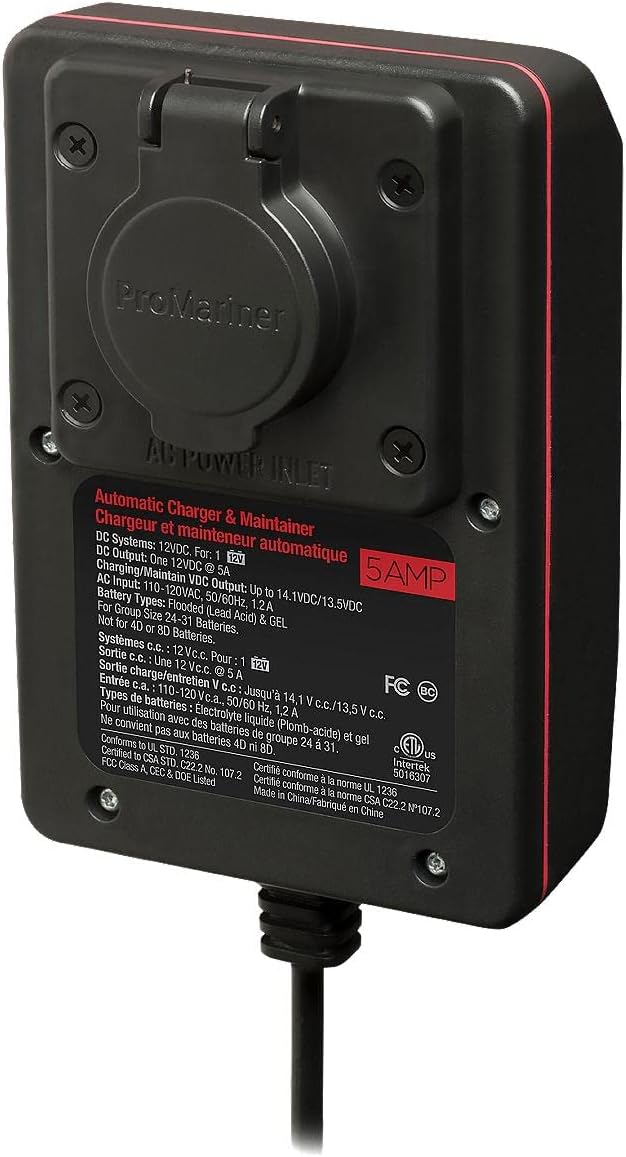 ProMariner 24105 ProTechOne Digital Series 5 Amp Fully Automatic On-board Battery Charger and Maintainer with Integrated AC Inlet