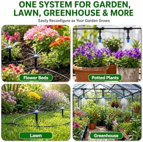 230FT Drip Irrigation System Kit, Quick Push-to-Connect Garden Watering System with 1/2'' & 1/4'' Tubing, Adjustable Drippers & Sprayers, Auto Irrigation System for Raised Bed, Lawn, Greenhouse