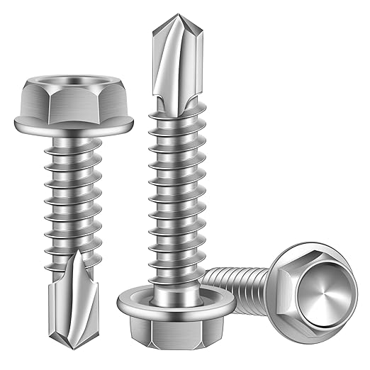 MewuDecor #14 x 3 (3/4" to 3" Available) Hex Washer Head Self Drilling Sheet Metal Screws with Drill Point, Stainless Steel 410, 25 PCS