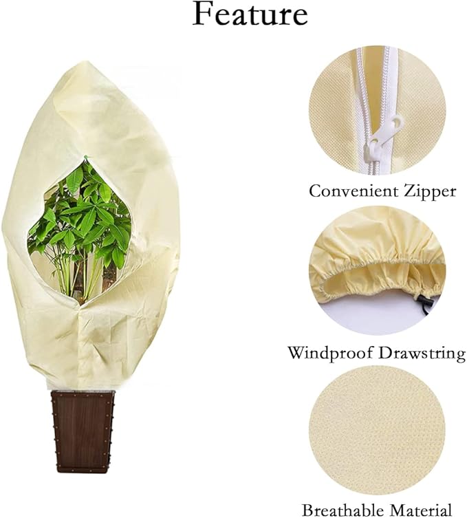 gardtree Winter Tree Covers Freeze Protection 47.2" x 70.8" 3 Packs, Thicker 2.4oz/yd² Garden Covers Frost Protection, Outdoor Plant Protector with Zipper Drawstring for Shrubs, Potted Plants
