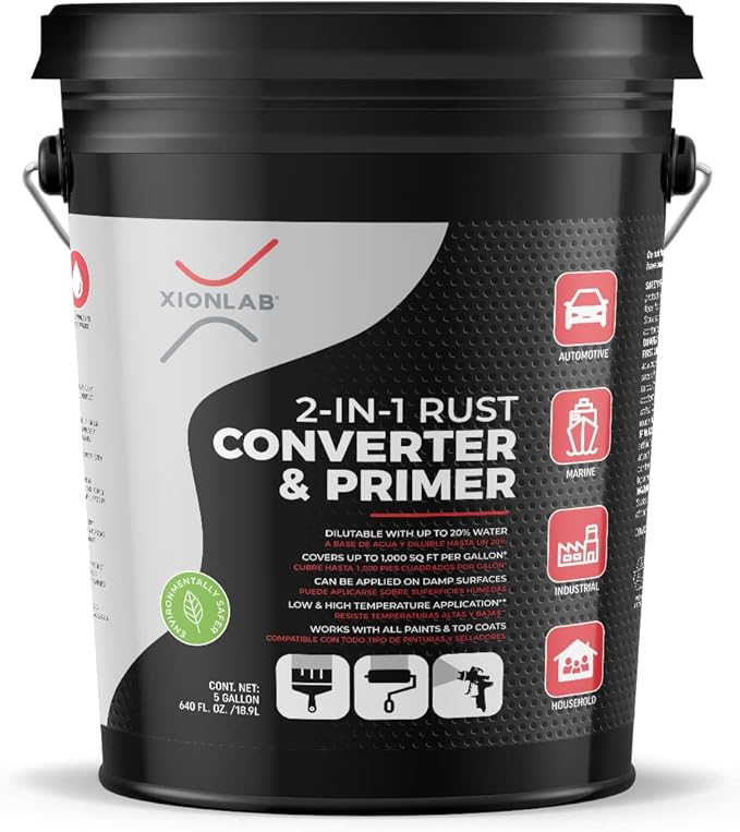 Xion Lab 2-in-1 Rust Converter & Metal Primer - Concentrate Covers Up to 4X More - Industrial Grade Water Based - UV Resistant Rust Reformer & Inhibitor - No Top Coat Needed - Works On Damp Surfaces