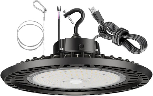 High Bay LED Shop Lights 240W UFO LED High Bay Light 5000K 36000LM 0-10V Dimmable 1000W HID/HPS Replacement with 5' US Plug IP65 Hanging Hook UFO Lights for Shop Warehouse Garage Workshop