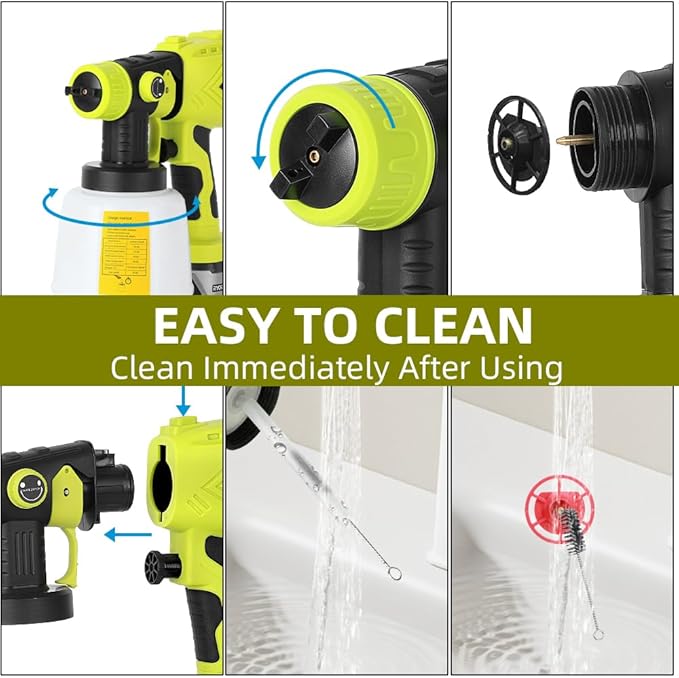 Paint Sprayer Compatible with Ryobi 18V Battery, 200W HVLP Spray Paint Gun Tool with Brushless Motor and Copper Nozzle, Easy to Clean, for Furniture, Fence, Walls, Ceiling, Door etc. (No Battery)