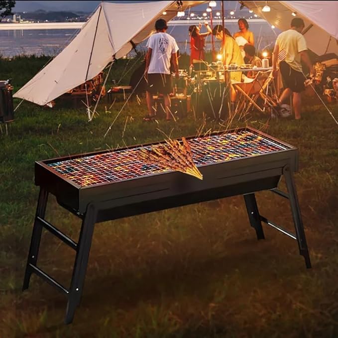 Portable Charcoal Grill, Portable Tabletop BBQ for Outdoor Cooking | Compact Folding Grill for Camping, Hiking, Picnics & Travel | 24”x13”x9” Lightweight Smoky Flavor Grill